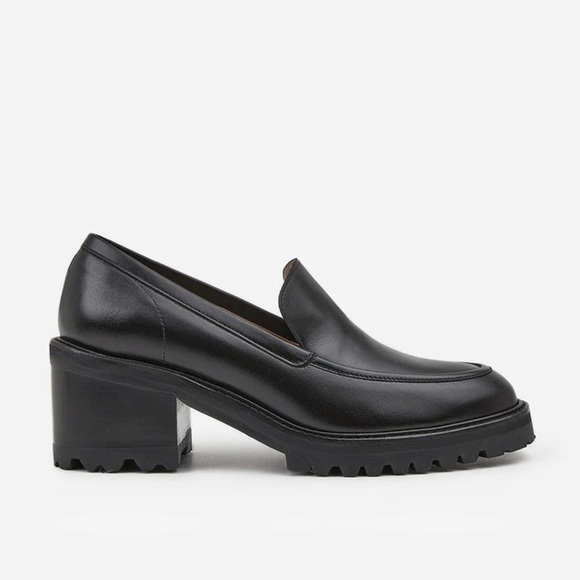 FLATTERED | Saga Black Leather Chunk Lug Sole Heeled Loafers | Sz 10 - Picture 5 of 16